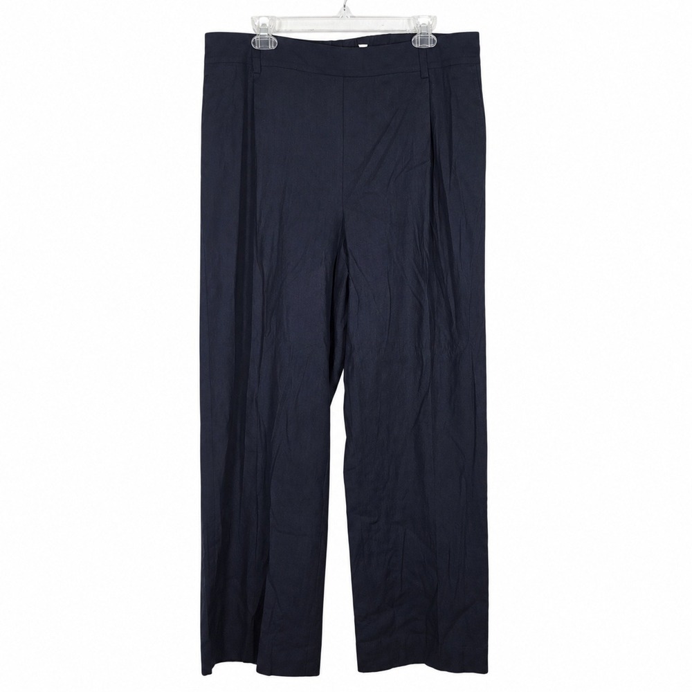 Vince Pants Women XL Navy Linen Blend Wide Leg Pleated High Rise Trouser Pull-on